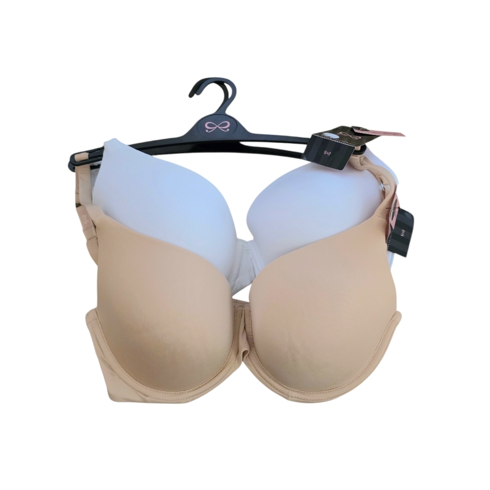 NWT Womans Hunkenmoller Two Piece White Tan Underwire Soft Bra Pair